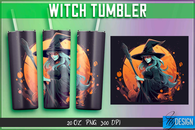 Witch Tumblers Wrap 20 oz. Sublimation Fly Design 