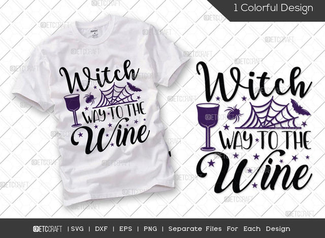 Witch Way To The Wine SVG Cut File | Witch Way Svg | Spiderweb Svg | Bats Svg | Holiday Svg | Halloween Svg | Funny Halloween Quote SVG ETC Craft 