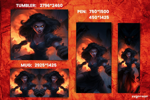 Witch-werewolf Wrap Bundle | Tumbler | Mug | Pen Sublimation SvgOcean 