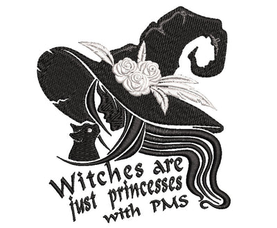 Witch with cat embroidery design, Halloween embroidery, Witches just princesses, 3 sizes, instant download. Embroidery/Applique DESIGNS ArtEMByNatalia 
