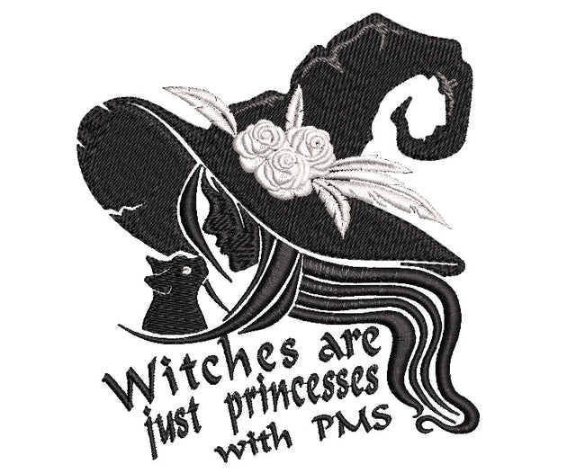 Witch with cat embroidery design, Halloween embroidery, Witches just princesses, 3 sizes, instant download. Embroidery/Applique DESIGNS ArtEMByNatalia 