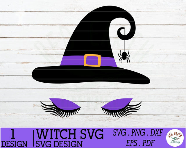 Witch with lashes and hat in SVG, DXF, PNG, EPS, PDF format SVG Redearth and gumtrees 