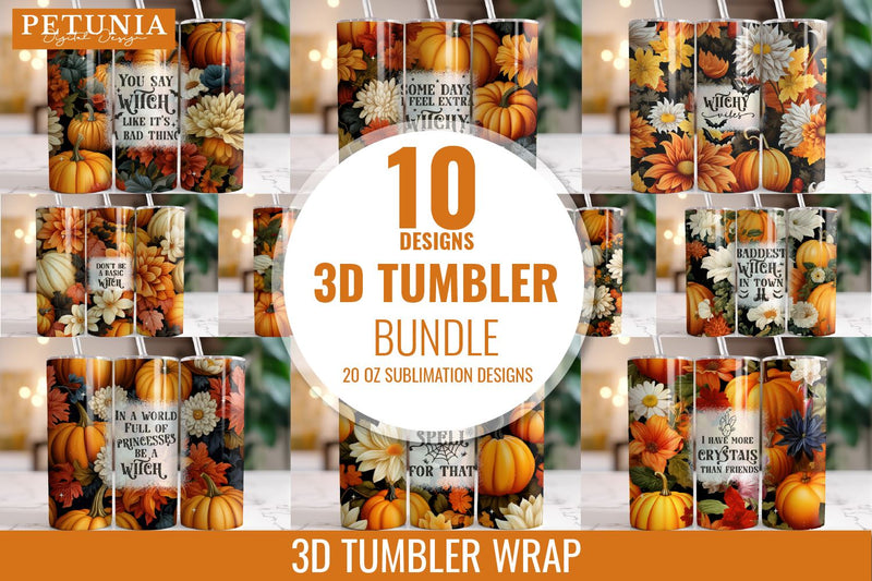Witchcraft 3d Tumbler, 3d Halloween Sublimation Tumbler Wrap Sublimation Petunia Digital Design 