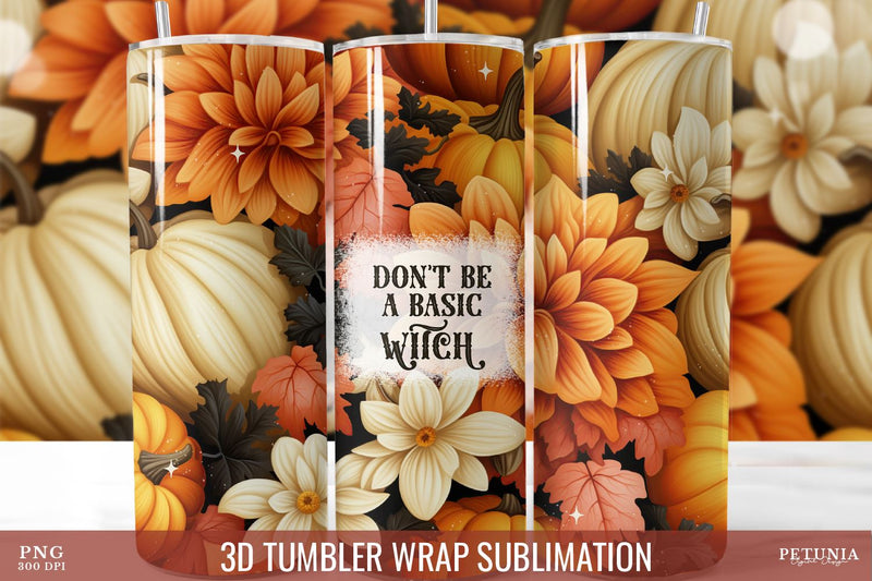 Witchcraft Tumbler, 3D Halloween Sublimation Tumbler Wrap Sublimation Petunia Digital Design 
