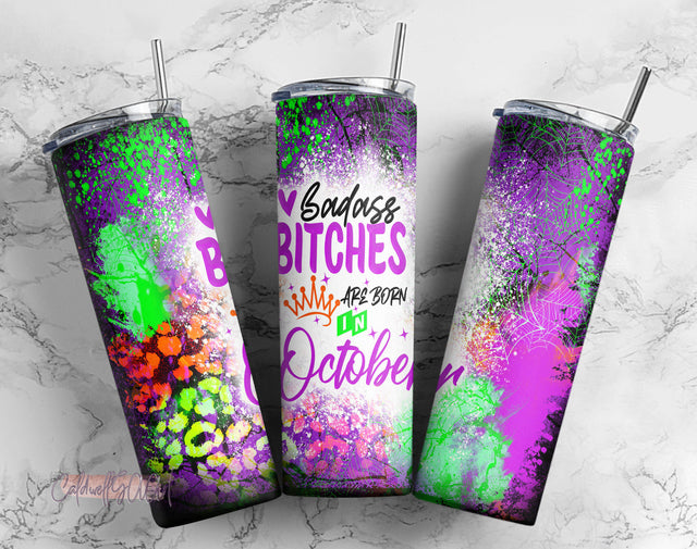 Witches Are Born In October Halloween Tumbler, Halloween Witch Pumpkin Bat Ghost Tumbler Design, Sublimation CaldwellArt 