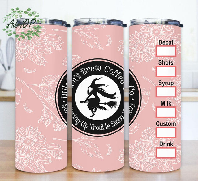 Witches Brew Coffee Co Tumbler Png, Coffee 20oz Tumbler Design, Halloween Coffee Design With Lid And Straw, Witches Coffee Tumbler Template, Instant Download Sublimation AdriOP 