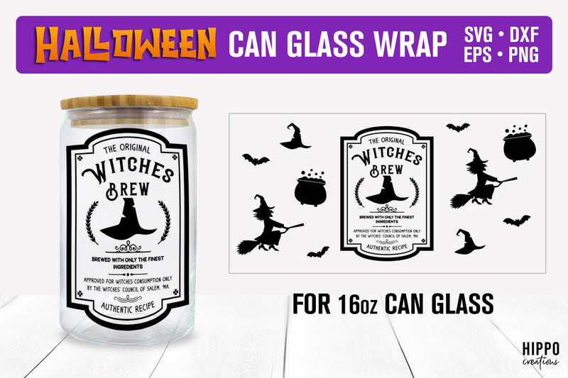 Witches Brew Halloween Can Glass Wrap SVG Hippo Creations 