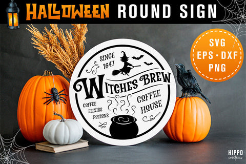 Witches Brew SVG, Witches Brew Cafe Halloween Round Sign SVG Hippo Creations 