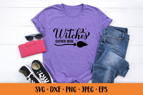 Witches gather here SVG. Funny Halloween quote design. SVG LaBelezoka 