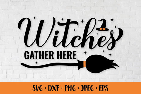 Witches gather here SVG. Funny Halloween quote design. SVG LaBelezoka 