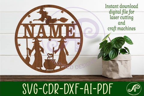 Witches name sign svg laser cut template SVG APInspireddesigns 
