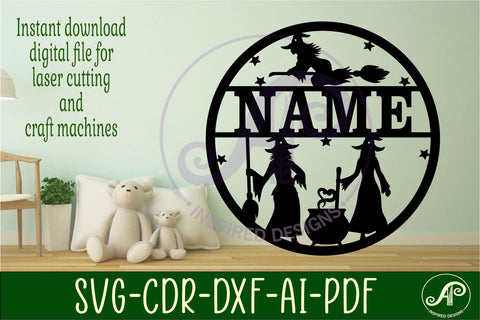 Witches name sign svg laser cut template SVG APInspireddesigns 