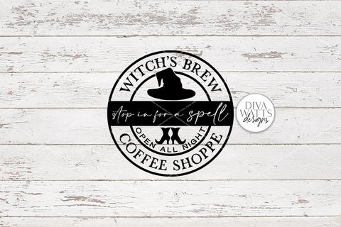 Witch's Brew Coffee Shoppe | Halloween Kitchen Round Sign Design SVG Diva Watts Designs 