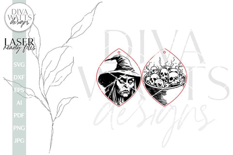 Witch's Brew Earrings SVG For Laser Earrings With Witch for Halloween Earrings For Glowforge Cauldron Earrings SVG Halloween Witch Earrings SVG Diva Watts Designs 