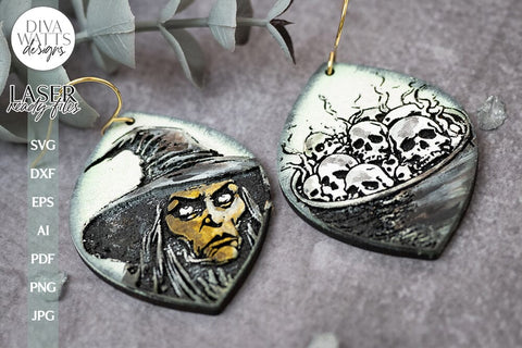 Witch's Brew Earrings SVG For Laser Earrings With Witch for Halloween Earrings For Glowforge Cauldron Earrings SVG Halloween Witch Earrings SVG Diva Watts Designs 