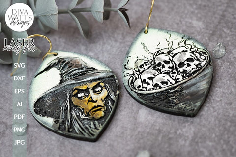 Witch's Brew Earrings SVG For Laser Earrings With Witch for Halloween Earrings For Glowforge Cauldron Earrings SVG Halloween Witch Earrings SVG Diva Watts Designs 