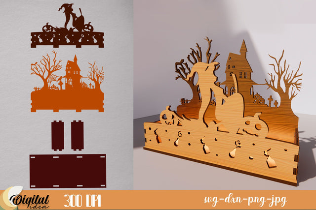 Witchy Design | Halloween Candle Box 3D Design | 3D Halloween Silhouette Laser Cut | Spooky Scene SVG Evgenyia Guschina 