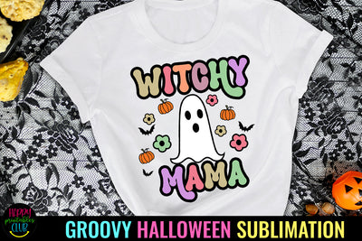 Witchy Mama Groovy Halloween Sublimation I Retro PNG Sublimation Happy Printables Club 