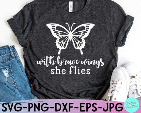 With Brave Wings She Flies SVG - Bible Verse SVG SVG She Shed Craft Store 