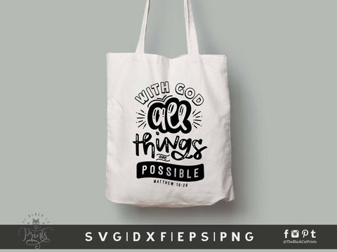 With God All Things Are Possible | Bible Verse Cut File, Matthew 19:26 SVG TheBlackCatPrints 