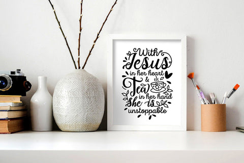 With Jesus In Her Heart And Tea SVG SVG VectorSVGdesign 