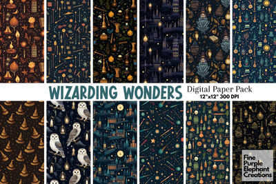Wizard School | Magic Digital Pattern Fine Purple Elephant Creations 