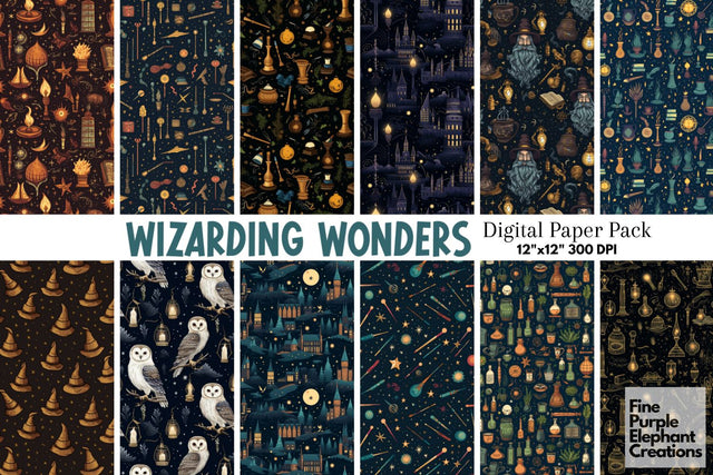 Wizard School | Magic Digital Pattern Fine Purple Elephant Creations 