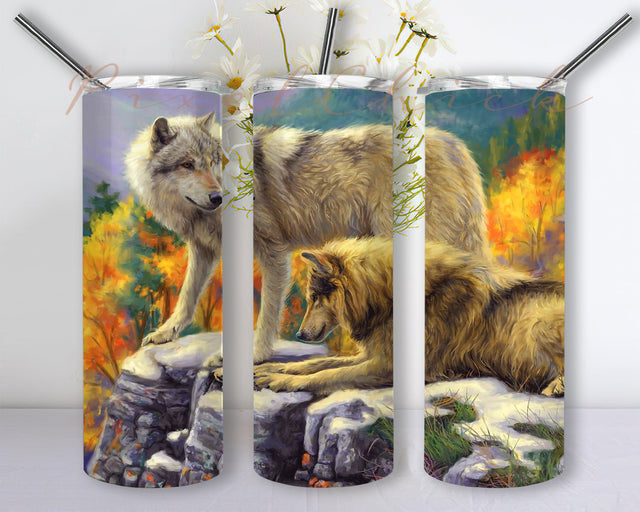 Wolf 20oz Skinny Tumbler Sublimation Designs for Straight Tapered Tumbler PNG File Digital Download, Wolf Tumbler Wrap Sublimation PixelChick 