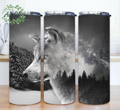 Wolf 20oz Tumbler Design, Wolf In Forest Tumbler Png, Wolf Night Sky Tumbler Wrap, Wolf Lover Gift, Wild Animals Sublimation Design, Digital Instant Download Sublimation AdriOP 