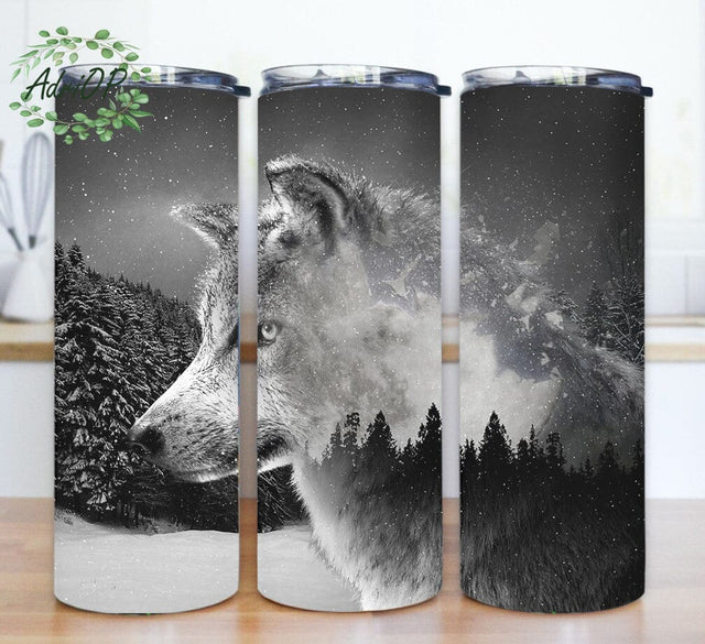 Wolf 20oz Tumbler Design, Wolf In Forest Tumbler Png, Wolf Night Sky Tumbler Wrap, Wolf Lover Gift, Wild Animals Sublimation Design, Digital Instant Download Sublimation AdriOP 
