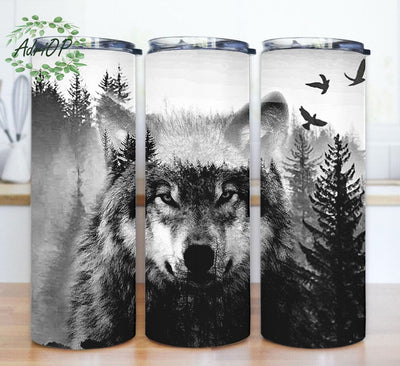 Wolf 20oz Tumbler Template, Wolf Forest Tumbler Wrap, Animal Tumbler Design, Grey Wolf Tumbler With Lid And Straw, Digital Download Sublimation AdriOP 