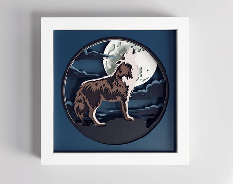 Wolf 3d svg, Shadow box svg, laser cut files, cnc files for wood, papercraft, Glowforge, nature svg, 3d svg, hunting svg, moon svg, Wolf 3D Paper CutLeafSvg 