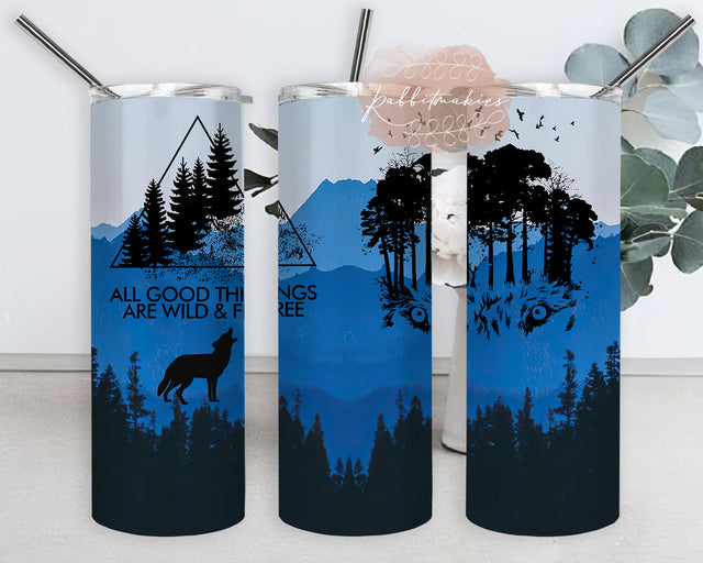 Wolf Camping 20oz Skinny Tumbler, All Good Things Are Wild And Free Tumbler Png, Wolf Tumbler Design, Camping Sublimation Design, Instant Download Sublimation Rabbitmakies 