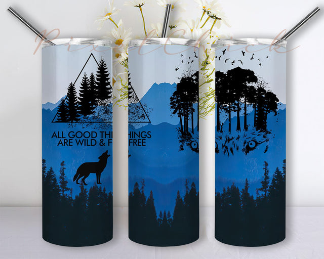 Wolf Camping Tumbler PNG, Wolf 20oz Skinny Tumbler Sublimation Designs Sublimation PixelChick 