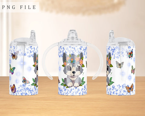 Wolf Cub Sippy Cup Wrap, 12oz Sippy Cup Sublimation Design, Little Wolf Sippy Cup PNG Sublimation HappyDesignStudio 