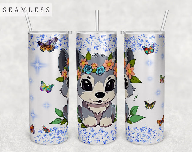 Wolf Cub Tumbler Wrap, 20oz Skinny Tumbler Sublimation Design, Cute Wolf Tumbler PNG Sublimation HappyDesignStudio 