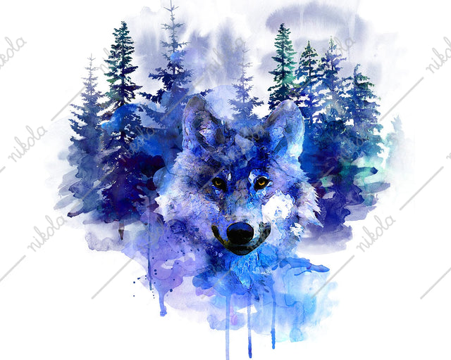 Wolf Forest Watercolor Sublimation, Clipart, PNG, JPG Sublimation nikola 