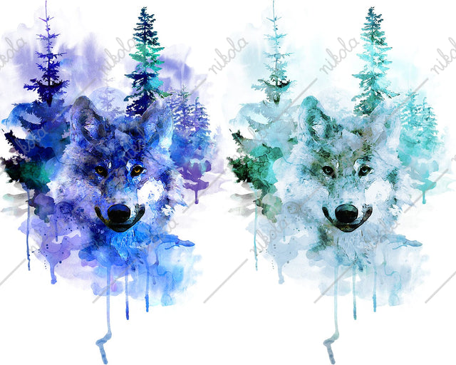 Wolf Forest Watercolor Sublimation, Clipart, PNG, JPG Sublimation nikola 