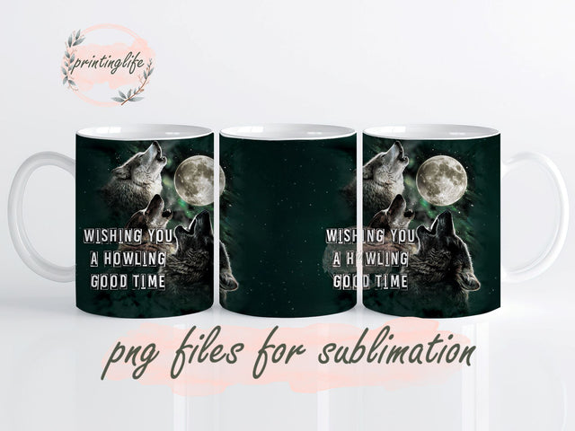 Wolf Halloween Mug Sublimation Design, Instant Digital Download PNG, Halloween Mug Wrap Sublimation PrintingLife 