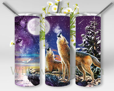Wolf Howling 20oz Skinny Tumbler, Wolf Tumbler Design, Wolf Moon Tumbler Png, Wolf Love Gift, Wolf Sublimation Design, Digital Download Sublimation WillowSageDesign 