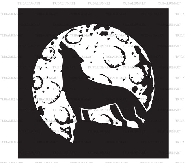 Wolf howling at full moon SVG TribaliumArtSF 