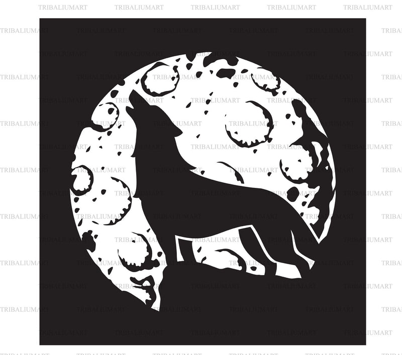 Wolf howling at full moon. Cut files for Cricut. Clip Art silhouette