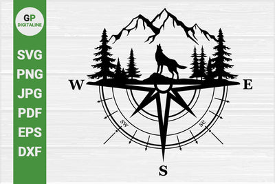 Wolf Howls SVG, Compass SVG, Mountain SVG, Forest SVG, Woods SVG, Pine Trees SVG, Howling SVG, Woodland Animal SVG, Wildlife SVG, Wilderness SVG, Outdoor SVG, Nature SVG SVG GPDigitaline 