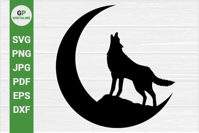 Wolf Howls SVG, Crescent Moon SVG, Howling SVG, Woodland Animal SVG, Wildlife SVG, Outdoor SVG SVG GPDigitaline 