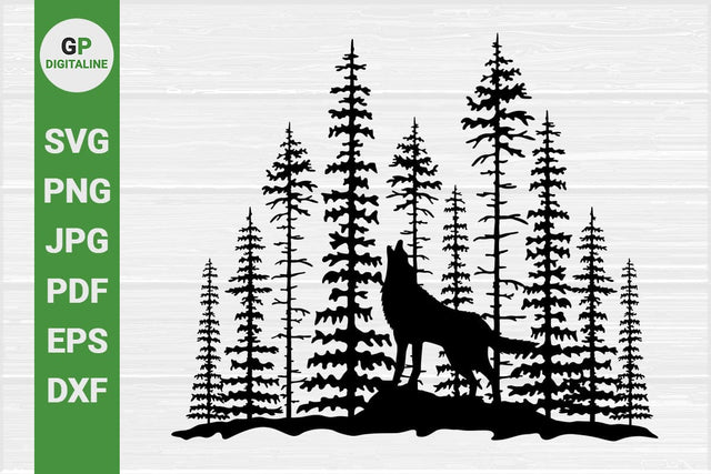 Wolf Howls SVG, Forest SVG, Woods SVG, Pine Trees SVG, Howling SVG, Wildlife SVG, Woodland Animal SVG, Wilderness SVG, Nature SVG, Outdoor SVG SVG GPDigitaline 