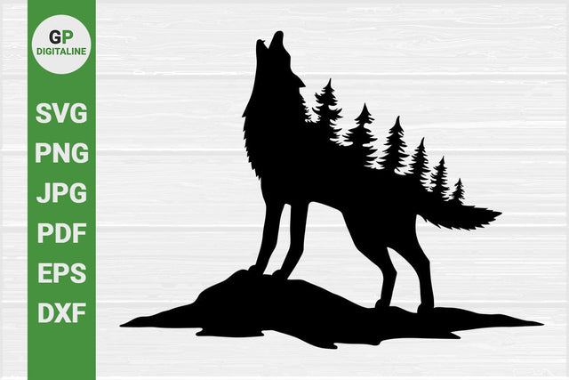 Wolf Howls SVG, Pine Trees SVG, Woods SVG, Forest SVG, Howling SVG, Nature SVG, Outdoor SVG, Stone SVG, Wilderness SVG, Woodland Animal SVG, Wildlife SVG SVG GPDigitaline 