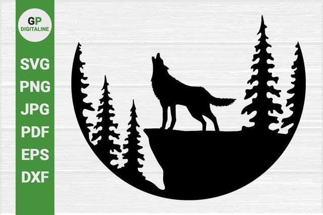 Wolf Howls SVG, Wilderness SVG, Forest SVG, Woods SVG, Pine Trees SVG, Howling SVG, Wildlife SVG, Woodland Animal SVG, Nature SVG, Outdoor SVG SVG GPDigitaline 