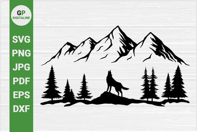 Wolf Howls SVG, Wilderness SVG, Mountain SVG, Forest SVG, Woods SVG, Pine Trees SVG, Howling SVG, Woodland Animal SVG, Wildlife SVG, Nature SVG, Outdoor SVG SVG GPDigitaline 