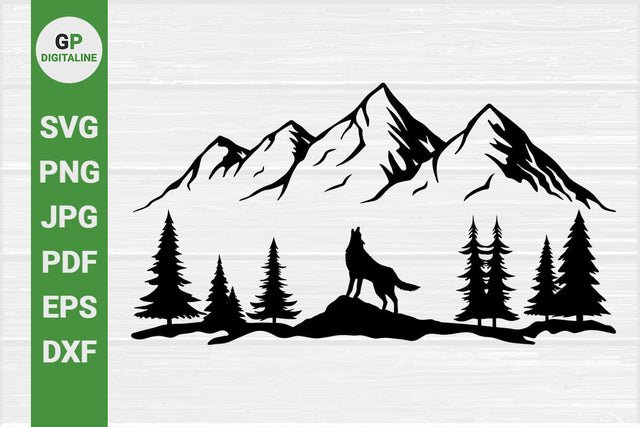Wolf Howls SVG, Wilderness SVG, Mountain SVG, Forest SVG, Woods SVG, Pine Trees SVG, Howling SVG, Woodland Animal SVG, Wildlife SVG, Nature SVG, Outdoor SVG SVG GPDigitaline 