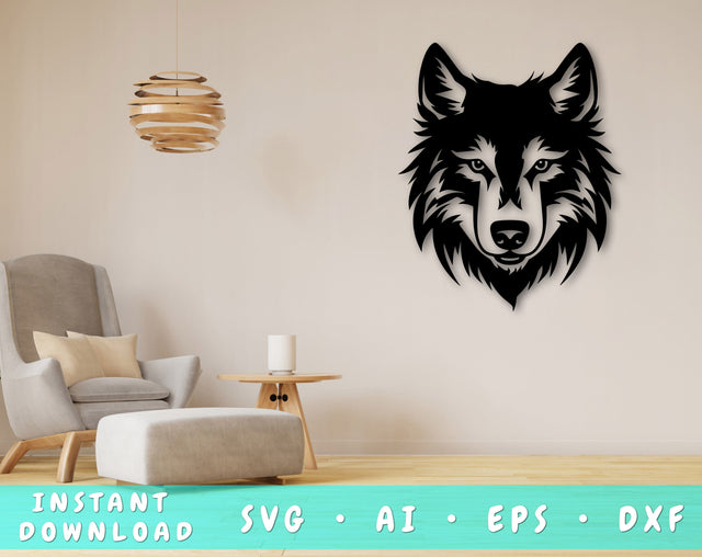 Wolf Laser SVG Cut File, Wolf Glowforge File, Wolf DXF, Wolf Wall Art SVG SVG HappyDesignStudio 
